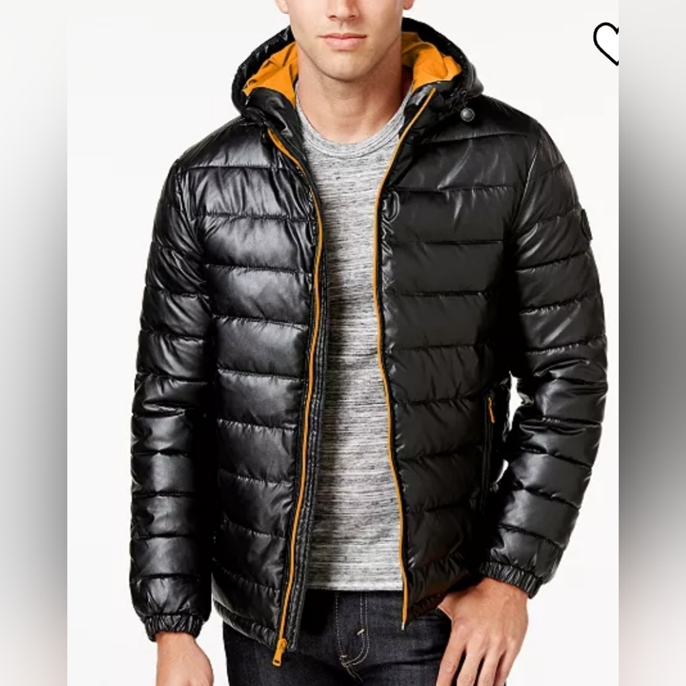 Cole Haan Men's Faux Leather Puffy Jacket